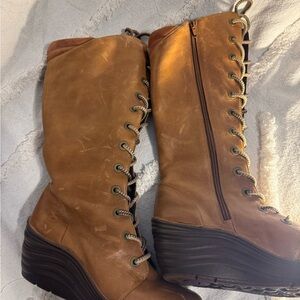 Bionica CultureTan Leather Lace Up Wedge Boots